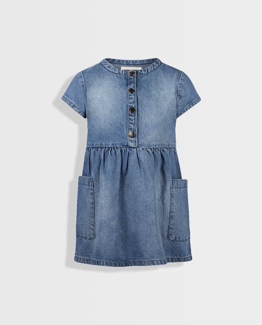 Denim Delight | Dievčenské džínsové šaty a krátkym rukávom