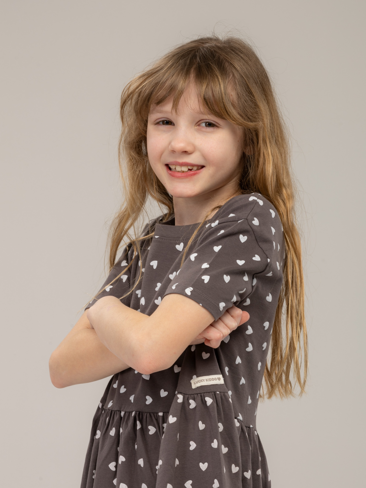 Paris Grey Hearts | Dievčenské šaty s krátkym rukávom