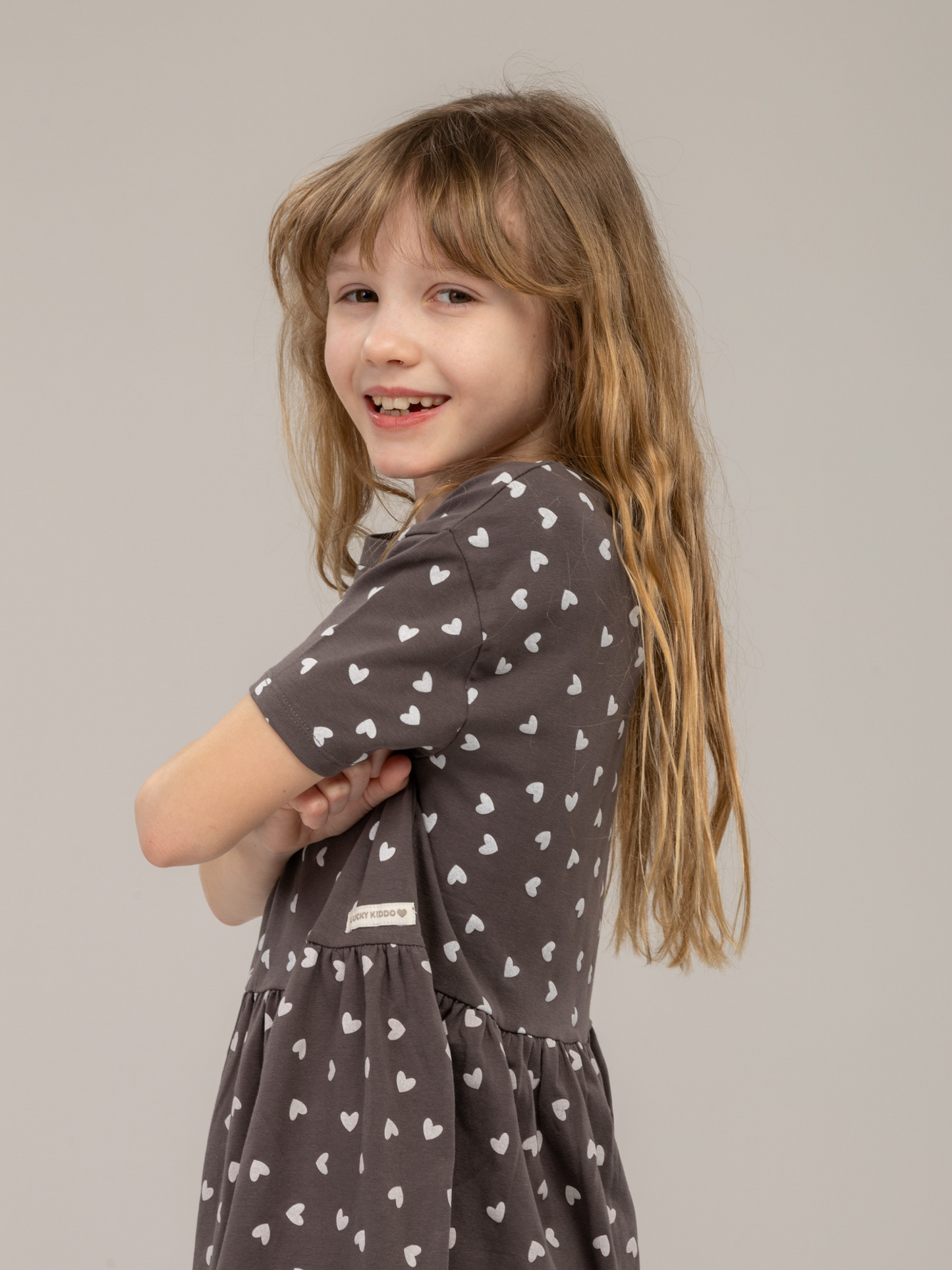 Paris Grey Hearts | Dievčenské šaty s krátkym rukávom