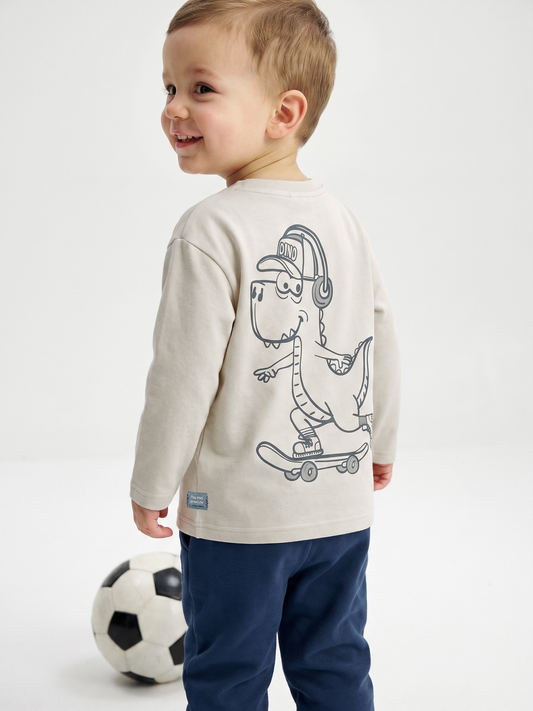 Cream Skater Dino | Chlapčenské tričko s dlhým rukávom - voľný strih