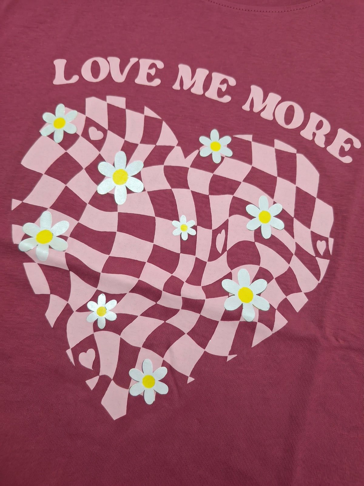 Raspberry Checker Heart | Dievčenské tričko s krátkym rukávom - oversized strih