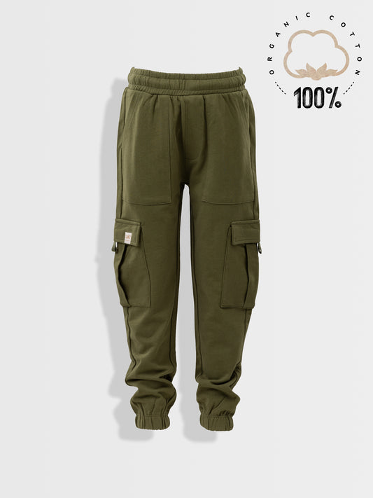 Dark Green | Chlapčenské zimné teplákové nohavice typu jogger