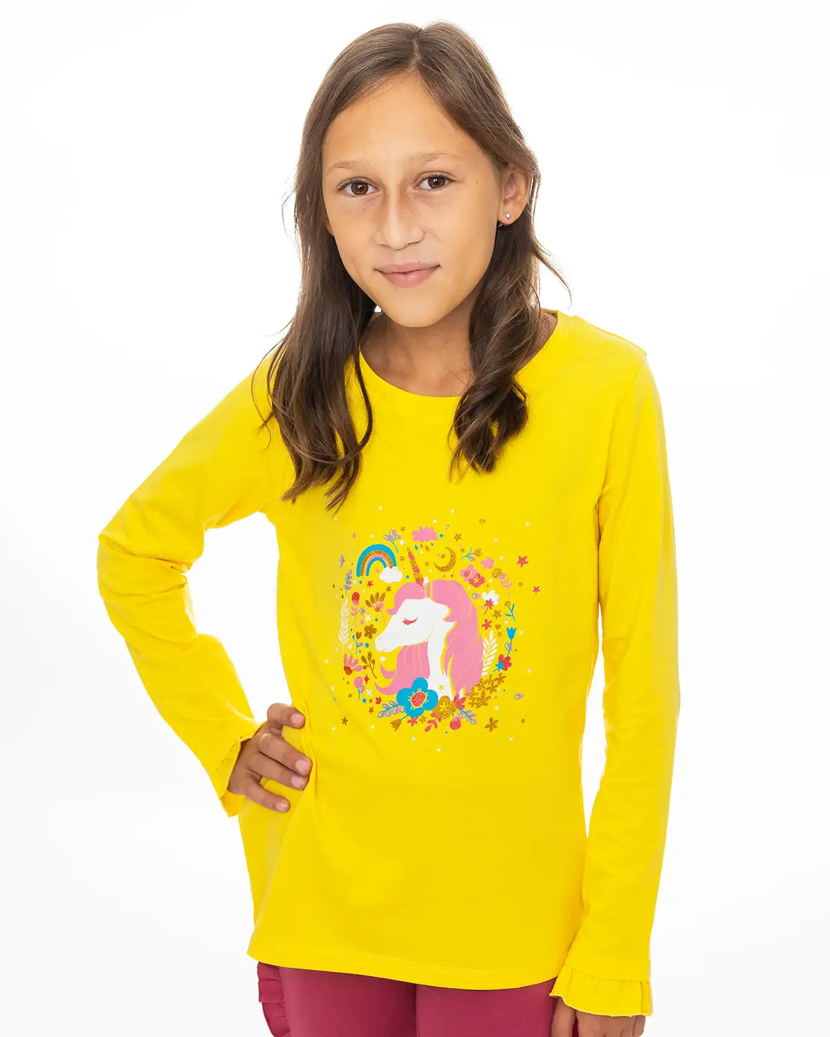 Enchated Unicorn Yellow | Dievčenská tričko s dlhým rukávom