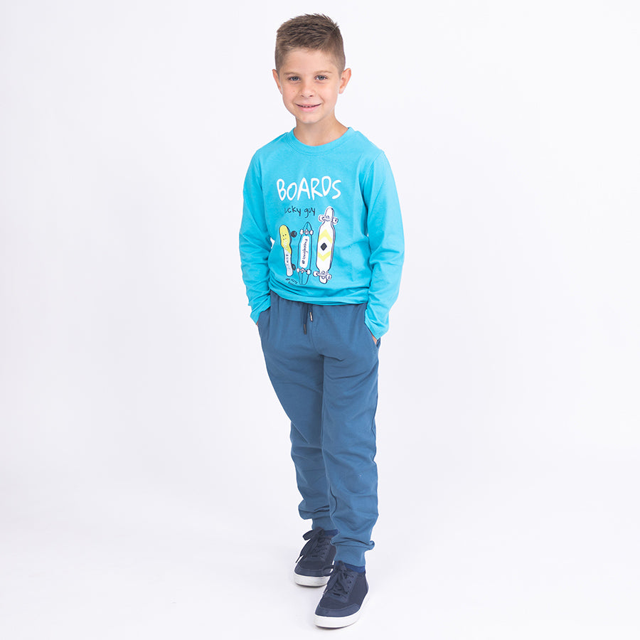 Denim Blue | Chlapčenské zimné teplákové nohavice typu jogger