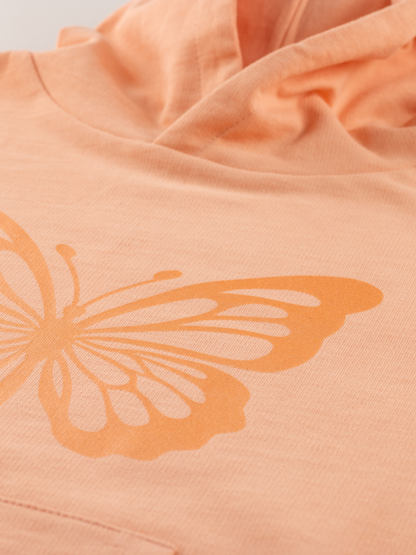 Coral Butterfly | Dievčenská dlhá mikina s kapucňou