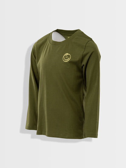 Dark Green Smiley | Chlapčenské tričko s dlhým rukávom