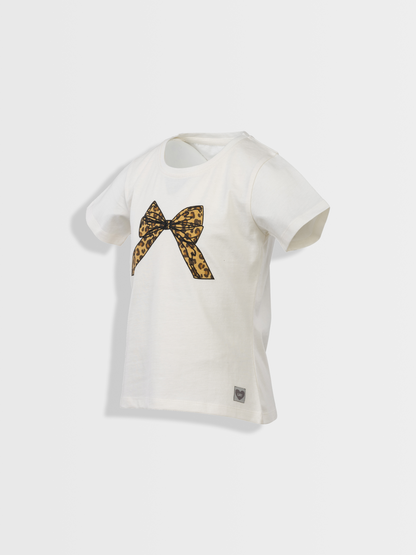 Leopard Bow Off White | Dievčenské tričko s krátkym rukávom