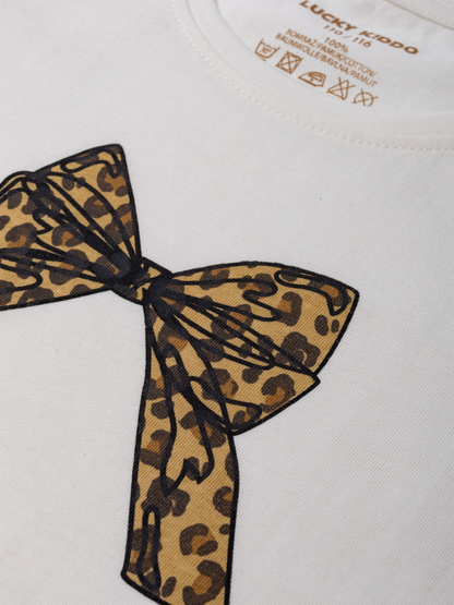 Leopard Bow Off White | Dievčenské tričko s krátkym rukávom