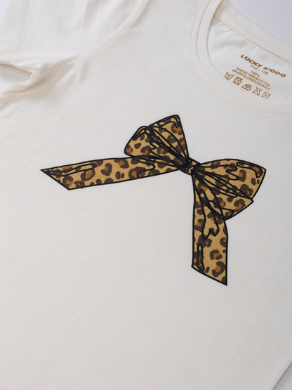 Leopard Bow Off White | Dievčenské tričko s krátkym rukávom