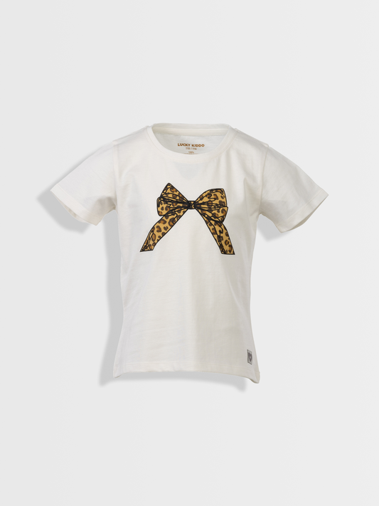 Leopard Bow Off White | Dievčenské tričko s krátkym rukávom