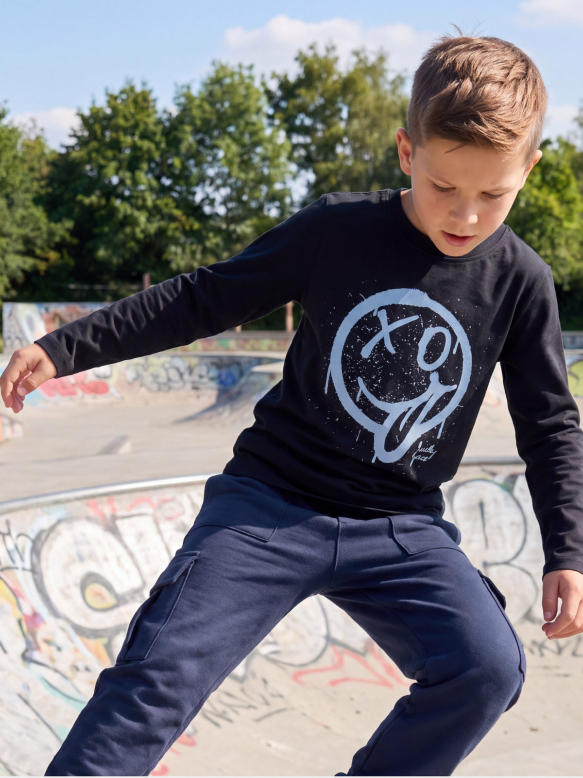Lucky Face Blue | Chlapčenské tričko s dlhým rukávom - klasický strih