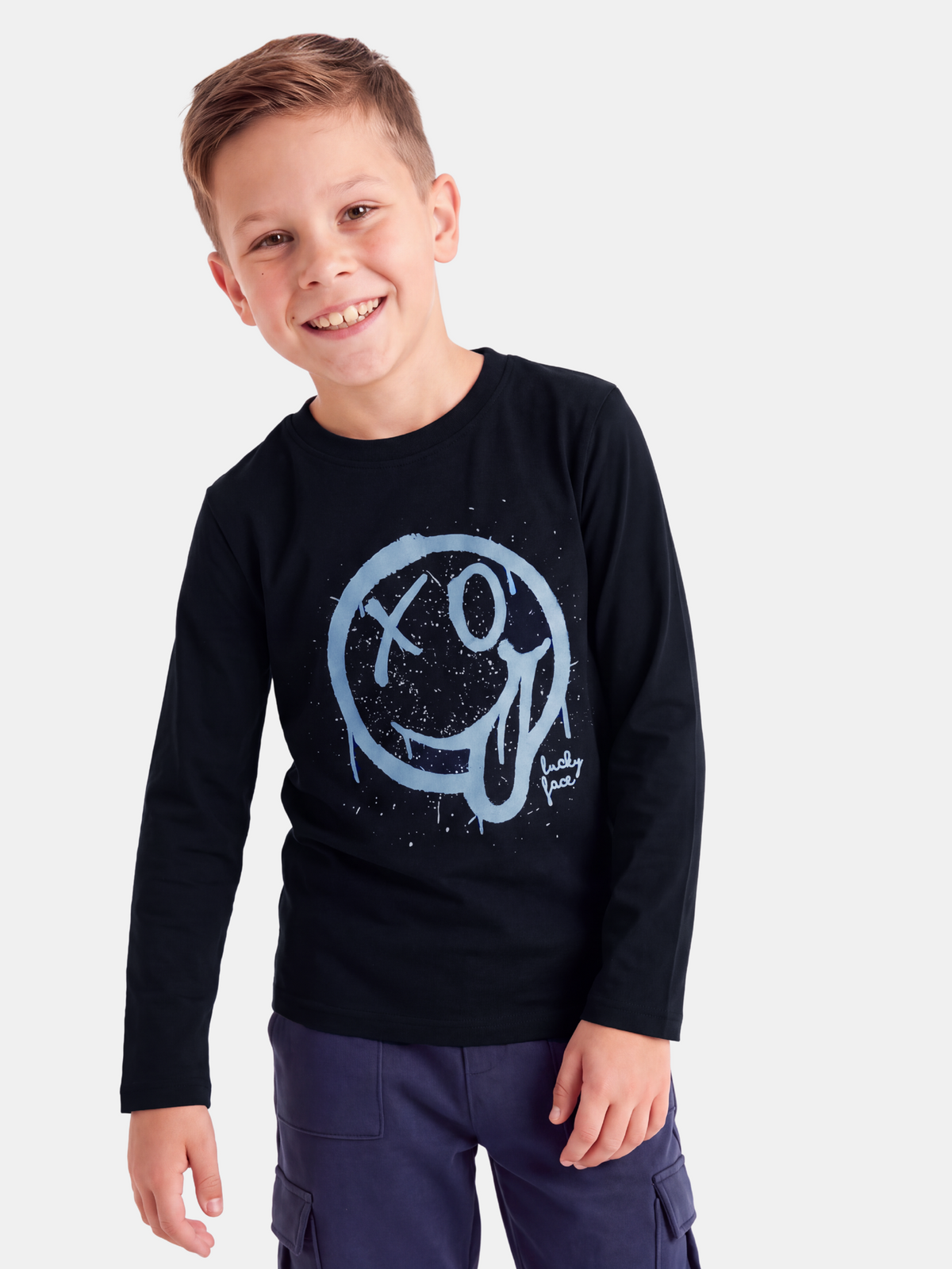 Lucky Face Blue | Chlapčenské tričko s dlhým rukávom - klasický strih