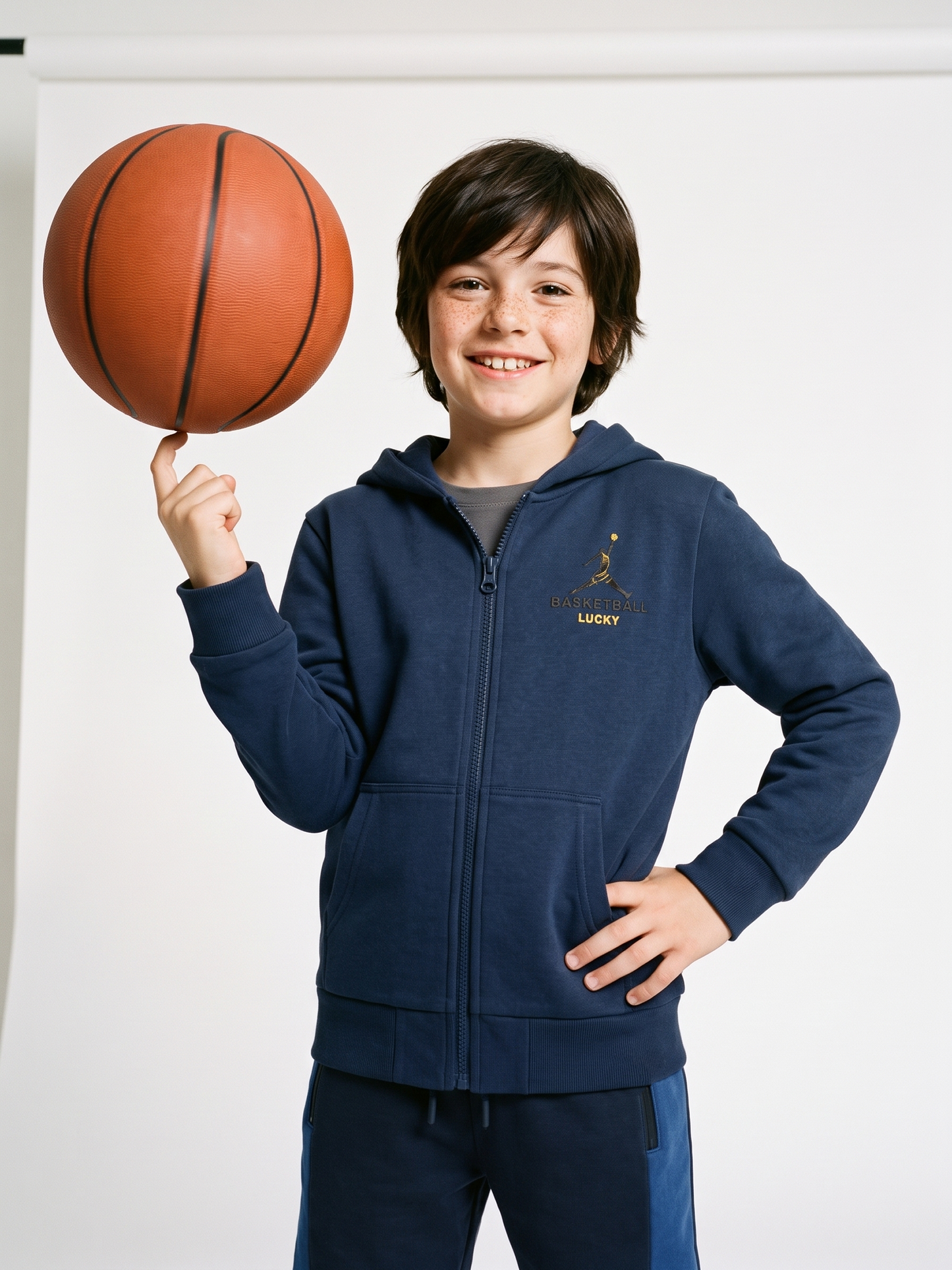 Navy Basket | Chlapčenská mikina s kapucňou - klasický strih