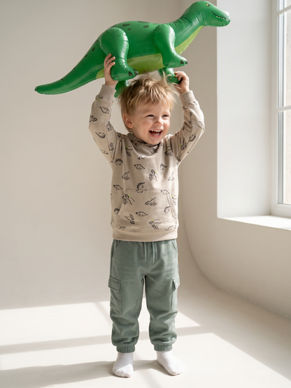 Beige Dinosaurs | Chlapčenská mikina s kapucňou - klasický strih