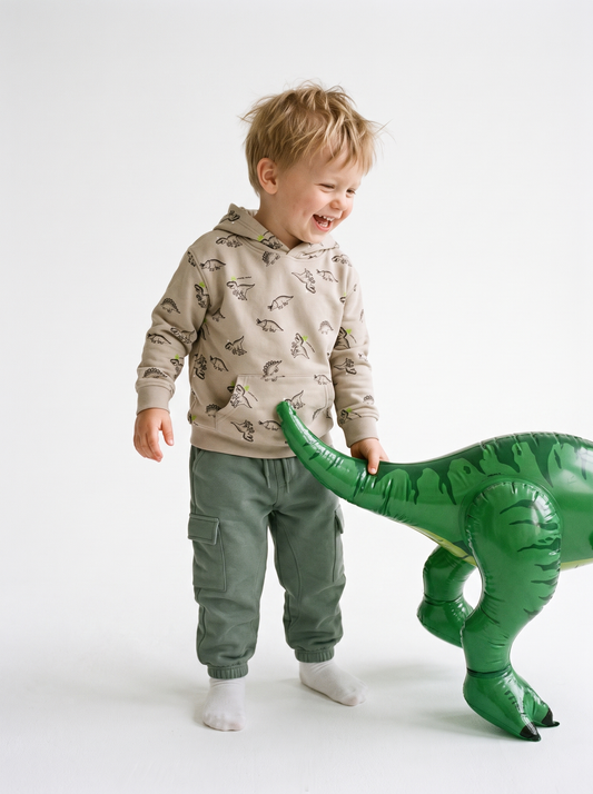 Beige Dinosaurs | Chlapčenská mikina s kapucňou - klasický strih