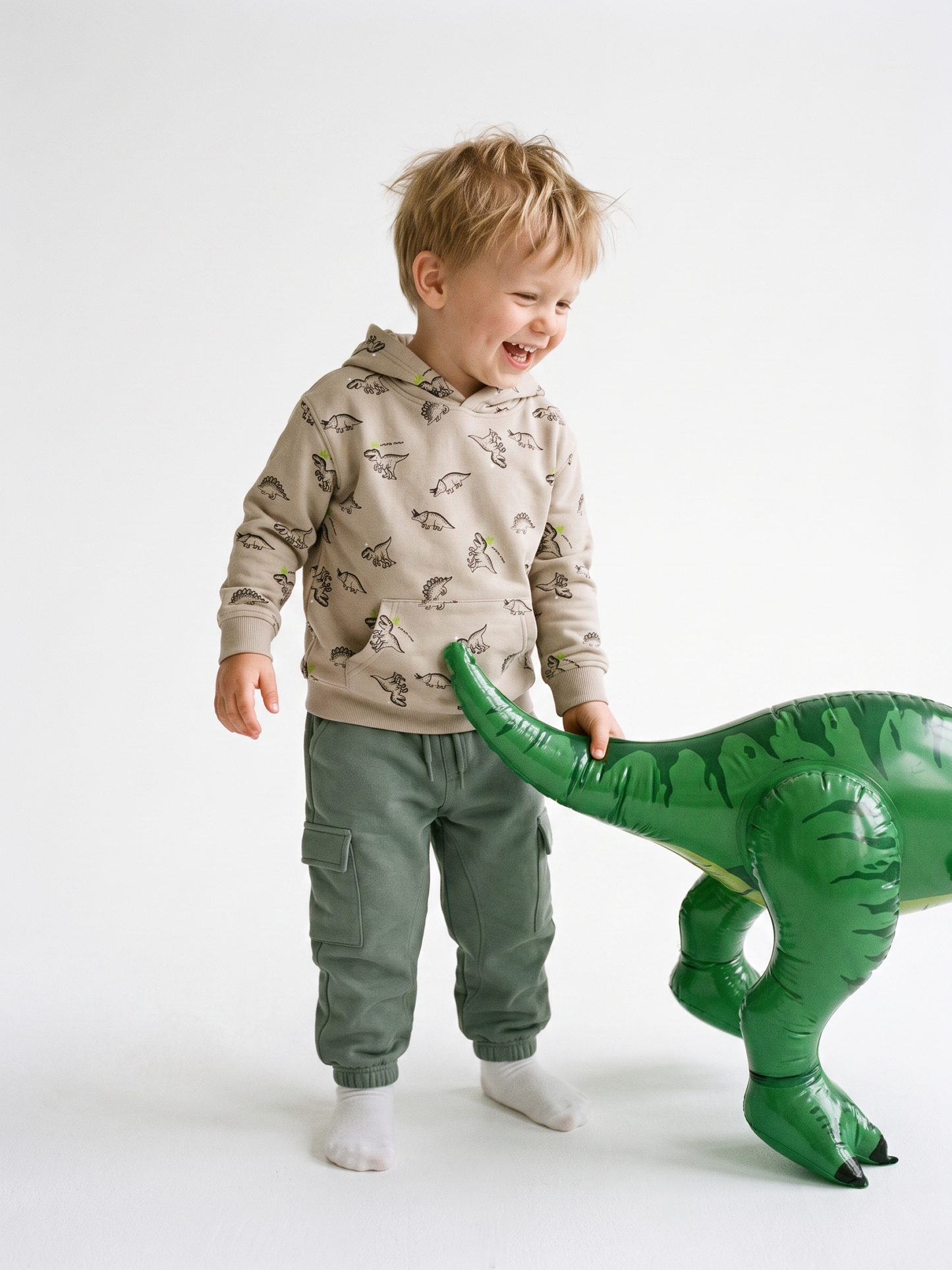 Beige Dinosaurs | Chlapčenská mikina s kapucňou - klasický strih