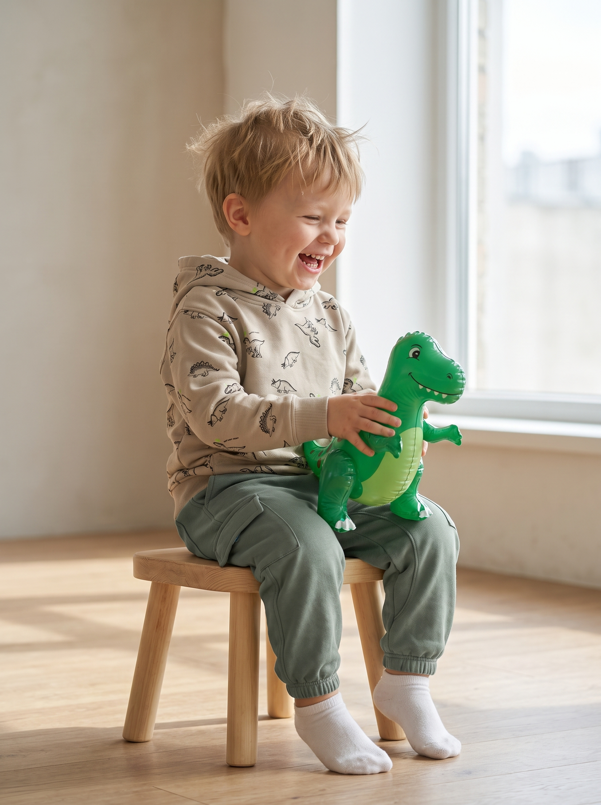 Beige Dinosaurs | Chlapčenská mikina s kapucňou - klasický strih