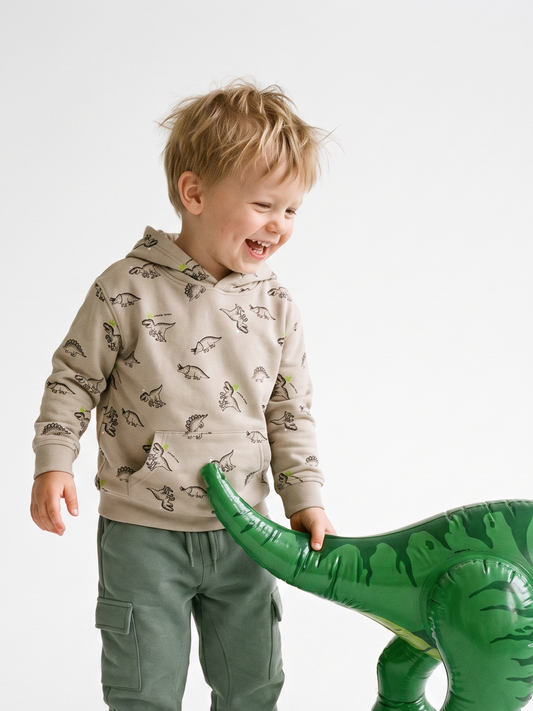 Beige Dinosaurs | Chlapčenská mikina s kapucňou - klasický strih