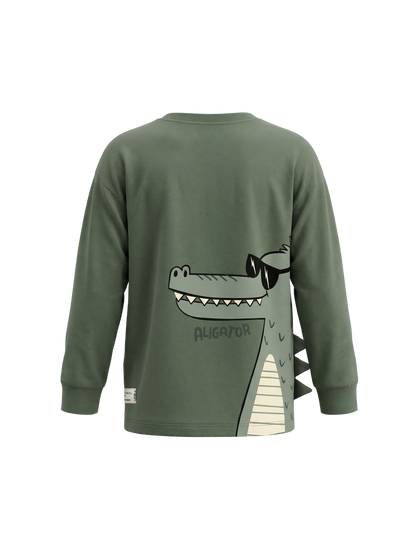 Sage Alligator | Chlapčenské tričko s dlhým rukávom - voľný strih