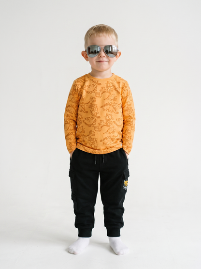 Orange Dinosaurs | Chlapčenské tričko s dlhým rukávom - klasický strih