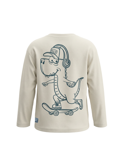 Cream Skater Dino | Chlapčenské tričko s dlhým rukávom - voľný strih