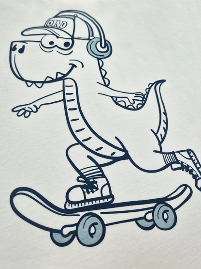 Cream Skater Dino | Chlapčenské tričko s dlhým rukávom - voľný strih