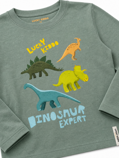 Green Dinosaur Expert | Chlapčenské tričko s dlhým rukávom - klasický strih