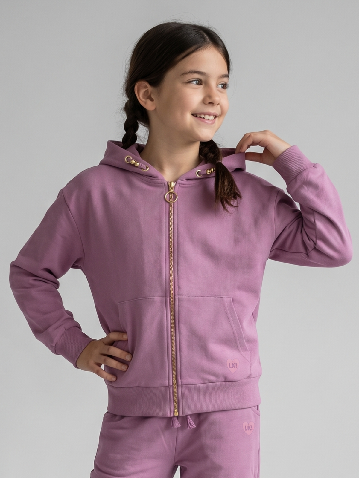 Orchid Zip | Dievčenská mikina s kapucňou na zip - klasický strih