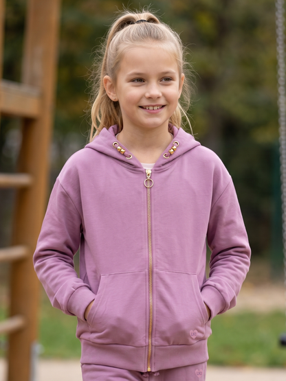 Orchid Zip | Dievčenská mikina s kapucňou na zip - klasický strih