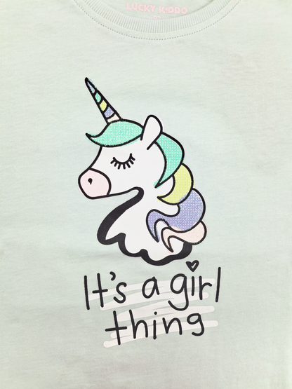 Mint Unicorn | Dievčenské tričko s krátkym rukávom - voľný strih
