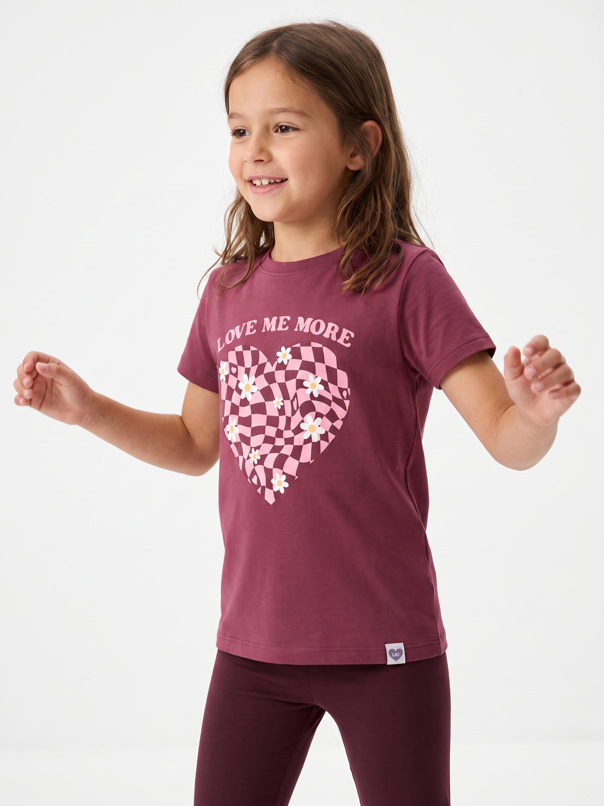Raspberry Checker Heart | Dievčenské tričko s krátkym rukávom - oversized strih