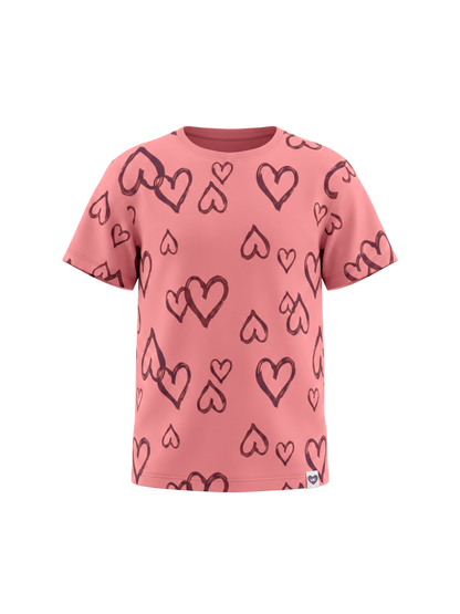 Peach Hearts | Dievčenské tričko s krátkym rukávom - voľný strih