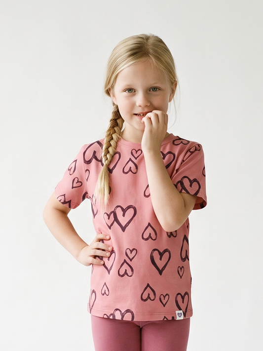 Peach Hearts | Dievčenské tričko s krátkym rukávom - voľný strih