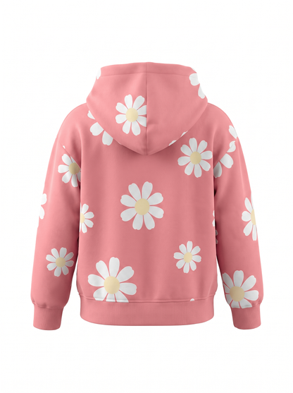 Peach Daisy Field | Dievčenská mikina s kapucňou - klasický strih