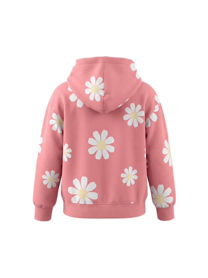 Peach Daisy Field | Dievčenská mikina s kapucňou - klasický strih