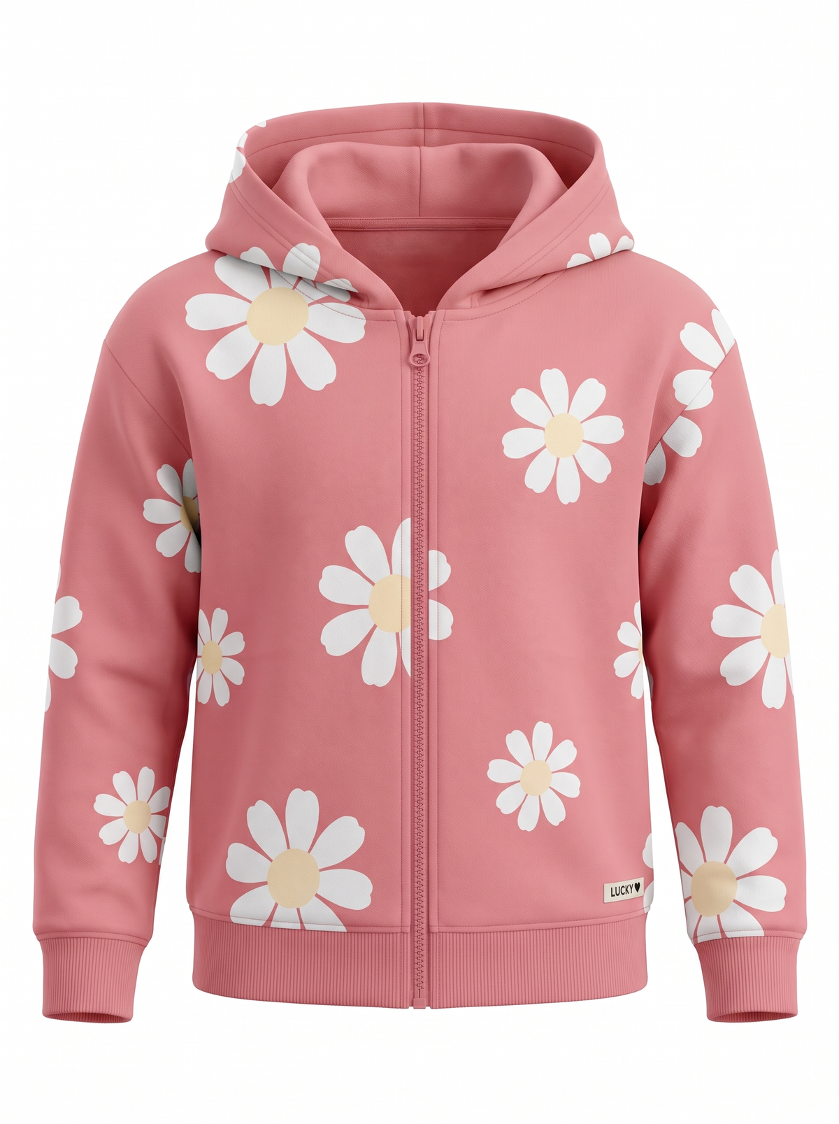 Peach Daisy Field | Dievčenská mikina s kapucňou - klasický strih