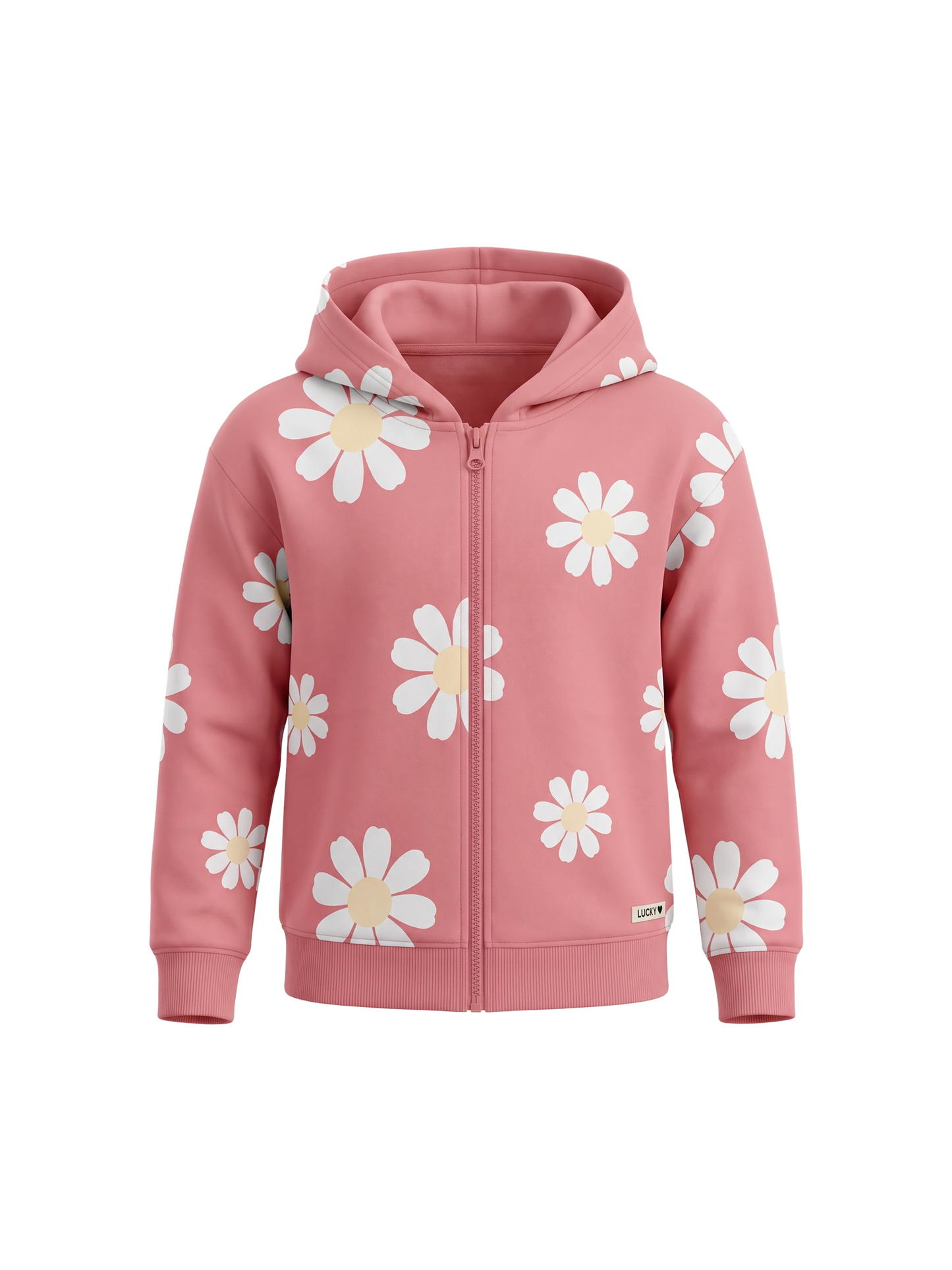 Peach Daisy Field | Dievčenská mikina s kapucňou - klasický strih