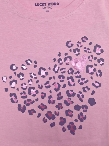 Pink Leopard Heart | Dievčenská tunika s dlhým rukávom - klasický strih