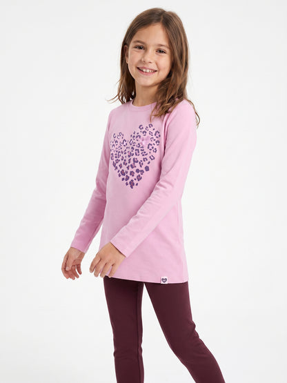 Pink Leopard Heart | Dievčenská tunika s dlhým rukávom - klasický strih