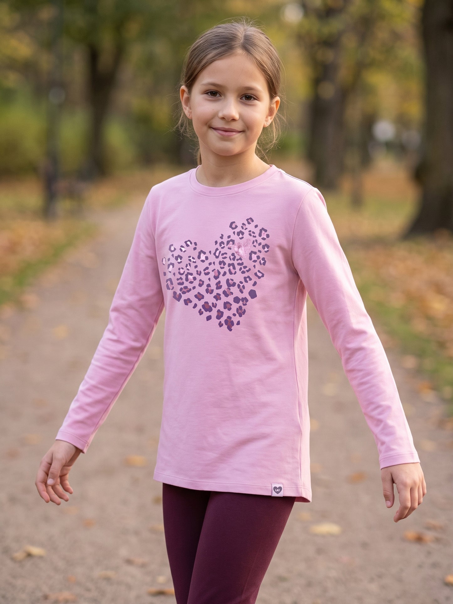 Pink Leopard Heart | Dievčenská tunika s dlhým rukávom - klasický strih