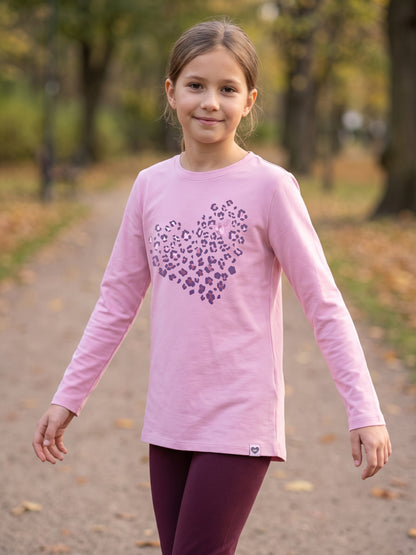 Pink Leopard Heart | Dievčenská tunika s dlhým rukávom - klasický strih