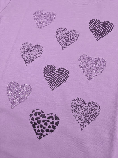 Lilac Shiny Hearts | Dievčenská tunika s dlhým rukávom - klasický strih
