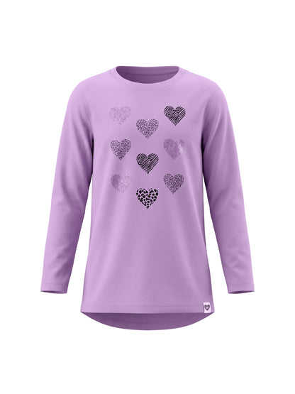 Lilac Shiny Hearts | Dievčenská tunika s dlhým rukávom - klasický strih