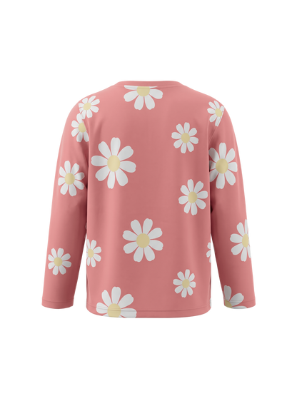 Peach Daisy Field | Dievčenské tričko s dlhým rukávom - voľný strih