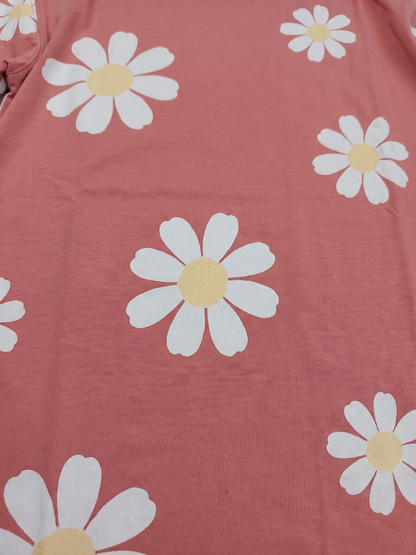 Peach Daisy Field | Dievčenské tričko s dlhým rukávom - voľný strih