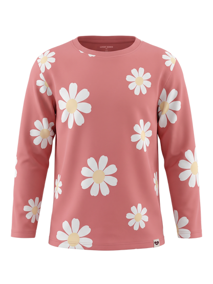 Peach Daisy Field | Dievčenské tričko s dlhým rukávom - voľný strih