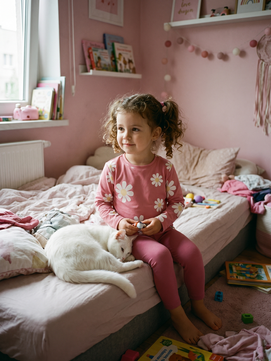 Peach Daisy Field | Dievčenské tričko s dlhým rukávom - voľný strih