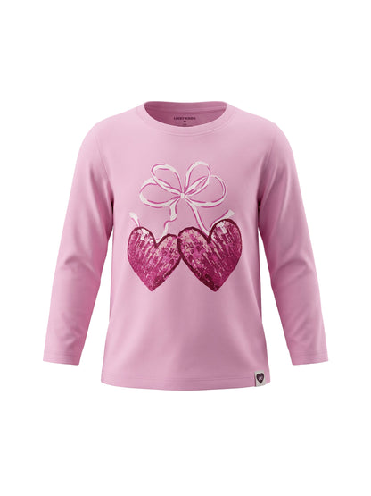 Pink Glitter Hearts | Dievčenské tričko s dlhým rukávom - klasický strih