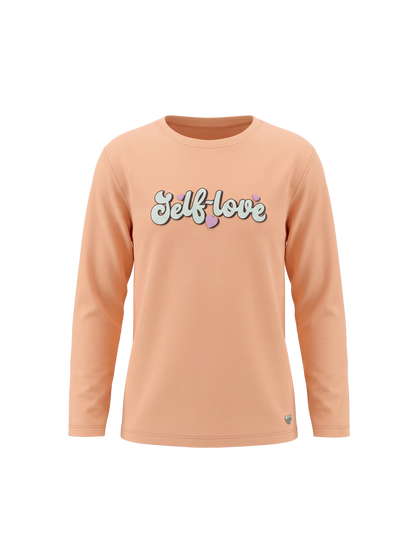 Orange Self Love | Dievčenské tričko s dlhým rukávom - voľný strih