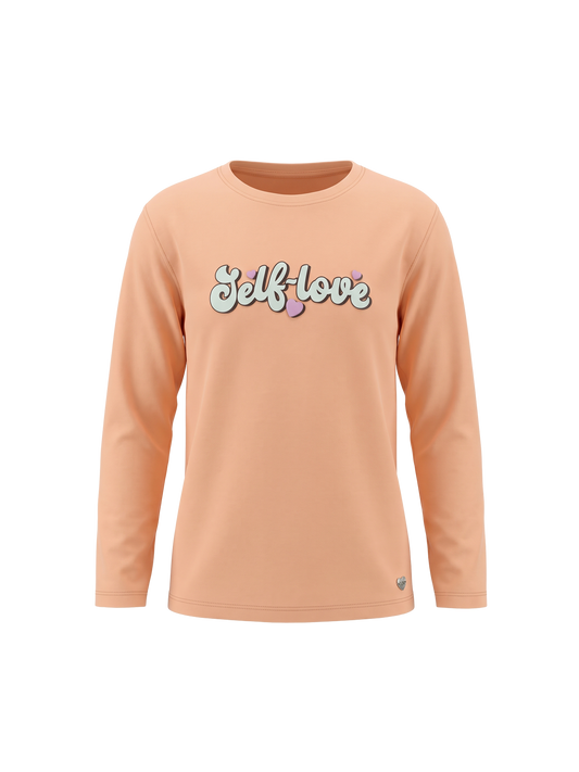 Orange Self Love | Dievčenské tričko s dlhým rukávom - voľný strih